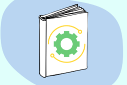 Ilustração de um livro com uma engrenagem na capa