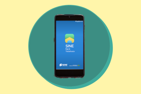 Ilustração de um celular com o app Sine Fácil aberto