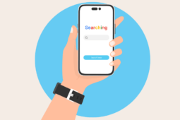 Ilustração de um celular com a página do Google aberta