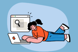 Ilustração de uma menina usando o notebook